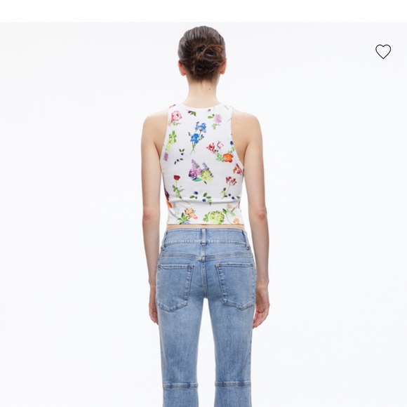 Alice + Olivia White Floral Ribbed Crop Tank with Pastel Blooms - Picture 2 of 6